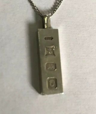 Vintage Solid Sterling Silver 925 Ingot Pendant On Silver Chain 3