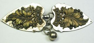 Antique Steel & Brass Buttons Buckle Detailed Leaf & Cut Steels - 4 "