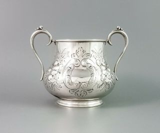 Victorian Silver Plate Large Baluster 2 - Handle Sugar Bowl Embossed Floral Scroll