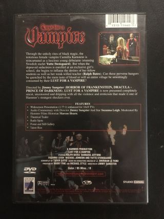 RARE OOP Lust for a Vampire (DVD Anchor Bay 2001) Hammer Ralph Bates 2