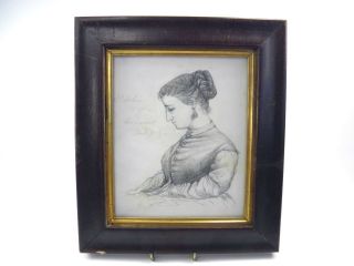 Antique 19th Century Pencil Drawing Side Profile Portrait Study Of A Young Lady