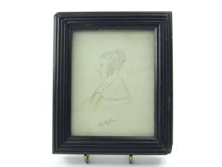 Antique 19th Century Pencil Drawing Side Profile Portrait Of A Young Lady