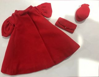 Vintage Barbie Red Flare Coat,  Purse & Hat