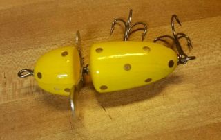 Vintage Pflueger Globe Fishing Lure,  Yellow With Gold Spots,  Wooden Early Tough