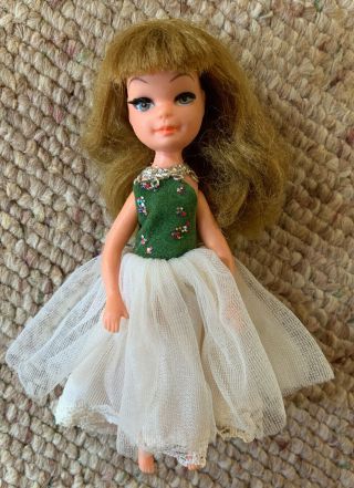 Vintage Uneeda Tiny Teen 1967 Doll Green & White Dress