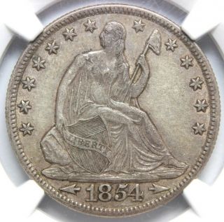 1854 - O,  Rare Date,  50 Cent Seated Liberty,  With " Arrows ".  Ngc A.  U.  50
