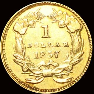 1857 Rare Gold Dollar NEARLY UNCIRCULATED Philly $1 Indian Princess Gold Coin NR 2