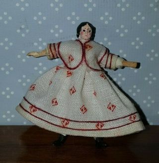 Dollhouse Miniature Artisan Made Vntg.  Dressed Wood Doll,  1:12