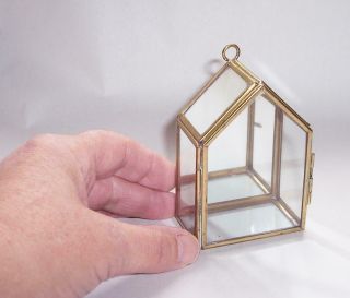 Vintage Miniature Brass & Glass Mirrored Back Display Cabinet Case Wall Hung