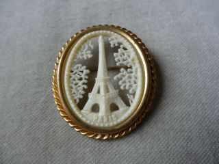 Antique Vintage Jewellery Carved Celluloid Paris Eiffel Tower Brooch