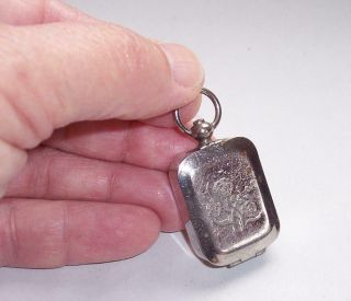 Vintage Antique Silver Plated Fob Chain / Chatelaine Wax Seal Box Charm