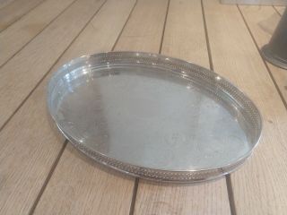 Vintage 1950 - 60s Silver Plate Oval Pierced Gallery Tray Cavalier Made In England