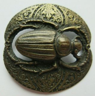 Xl Antique Vtg Metal Picture Button Scarab Beetle Insect 1 - 3/4 " (m)