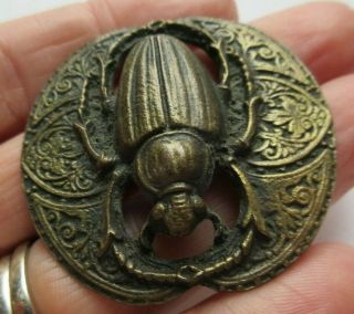 XL Antique Vtg Metal Picture BUTTON Scarab Beetle Insect 1 - 3/4 