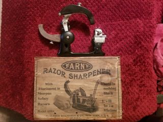 Vintage Rare Farny Razor Blade Sharpener With Wood Box.  Model 1904