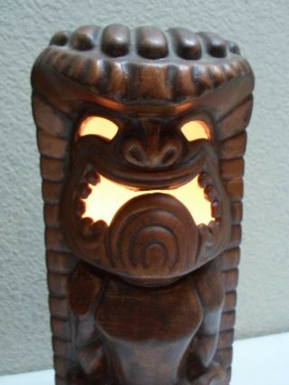 2 Rare Vintage Tiki Ceramic Statue Table Lamp Shades 12.  5 