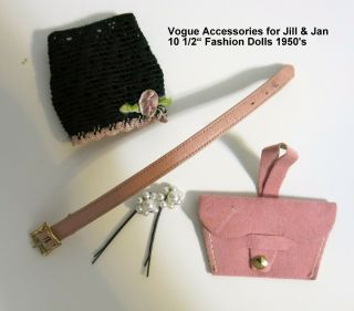 Vintage Vogue Jill & Jan Accessories: Girdle,  Pink Belt & Purse,  Pearl Hair Pins