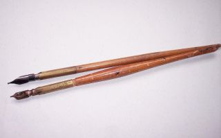 2 X Antique/vintage Collectable Ink Dip Pens Wooden Shafts Mitchells Reservoir