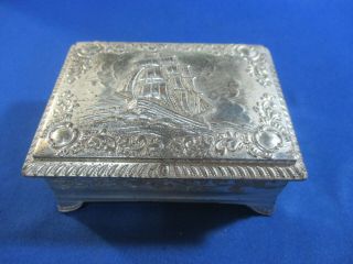 Rare Vintage Made In Occupied Japan Jewelry Trinket Box Silver Plate Ship