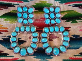 Rare Huge Wow Native American Navajo Sterling Turquoise Cluster Earrings Nakai