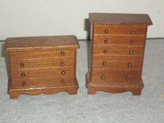 2 Vintage Miniature Dollhouse Wooden Furniture Bedroom Dresser Chest Of Drawers