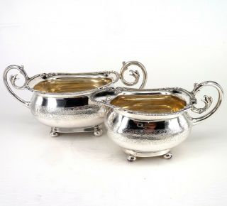 Silver Art Nouveau Style Milk Jug & Sugar Bowl Set Eagle Form Handles