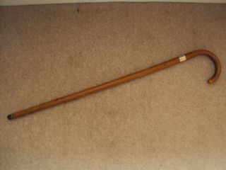 Vintage Wooden Walking Stick With Silver Collar