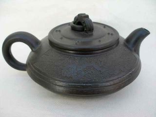 Signed Chinese Brown Earthenware Yixing Teapot.
