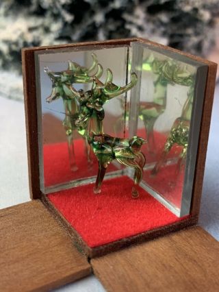 Vintage Miniature Dollhouse Holiday Winter Hand Blown Glass Reindeer Italy Boxed