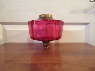 A Victorian Duplex Fit Cranberry Glass Oil Lamp Font A/f Holds Fuel But Cracked