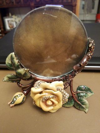 Rare Exquisite Jay Strongwater Yellow Rose/green Leaf Crystal Frame