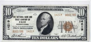 $10 1929 T2 National Erie Pennsylvania Pa Mega Rare & " Highest Grade Known "
