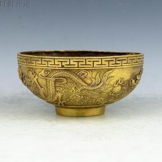 Exquisite Chinese Antique Handmade Brass Statue Dragon Bowl Rn