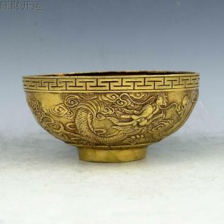 Exquisite Chinese antique handmade brass statue dragon bowl RN 2