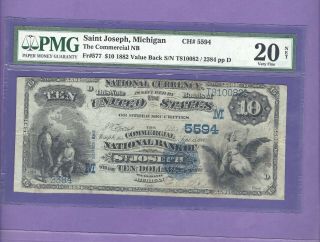 1882 $10 Commercial Nat.  Bank Of St.  Joseph Mi Rare Value Back Vf
