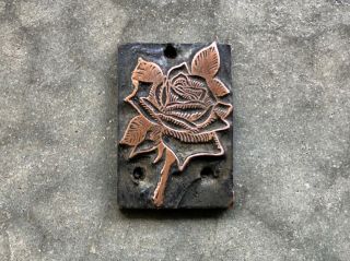 Antique Copper Printers Block Plate - Ornate Detail Flower Rose