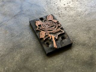 Antique Copper Printers Block plate - Ornate detail Flower Rose 2