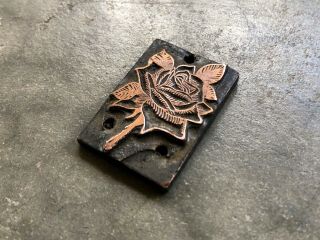 Antique Copper Printers Block plate - Ornate detail Flower Rose 3