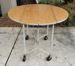 Vintage 60s Round Table Outdoor Patio Picnic Folding Drop Leaf Fold Up Mcm Rare