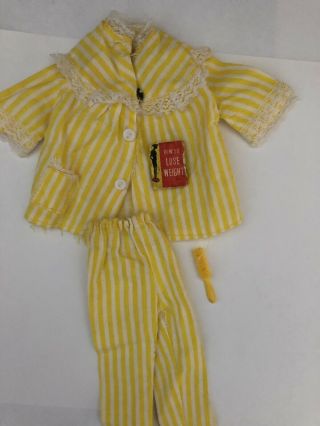 Vintage Barbie Doll Clothes Striped Pajamas “how To Lose Weight Book”and Brush
