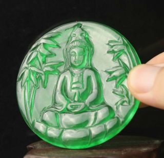 Chinese Old Green Jadite Hand - Carved Statue Jade Buddha Pendant 2.  1 Inch