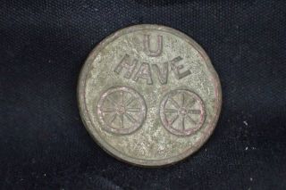 Antique Loop Button,  1880s,  Rebus Style " U Have Wheels "