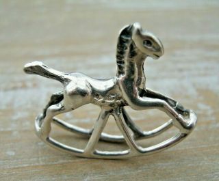 A Sweet English Hallmarked Sterling Silver Rocking Horse / Dolls House Miniature