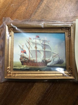 Vintage 4.  25x3.  25 Dollhouse Size Wall Art Clipper Ship Seascape Framed Picture