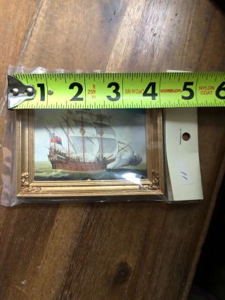 Vintage 4.  25x3.  25 Dollhouse Size Wall Art Clipper Ship Seascape Framed Picture 3