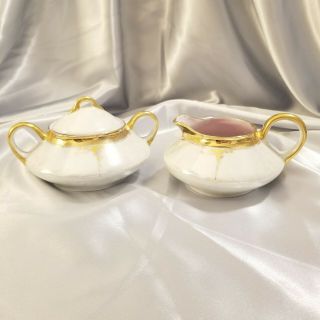 Vintage D&b Germany Pearl White And Gold Sugar Bowl And Creamer Set