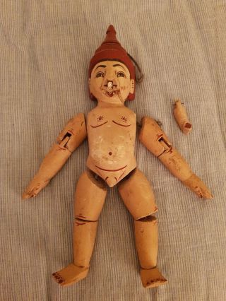 Antique Thai Puppet Elephant Boy Old Siam Thailand Painted Wood