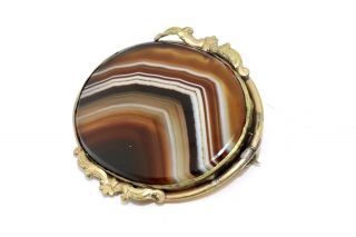 A Large Antique Victorian Gold Plated Scottish Agate Brooch 15067