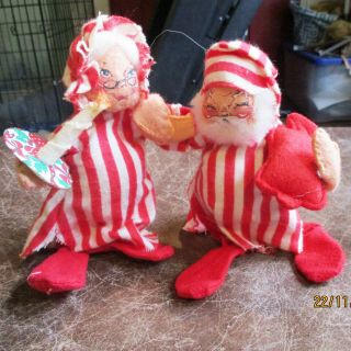 Vintage Pr 63 67 Annalee Mobilitee Christmas Santa & Mrs Claus Night Clothes 6in
