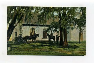 Charleston Sc Antique Postcard,  St Andrews Parish Church,  Horses,  People